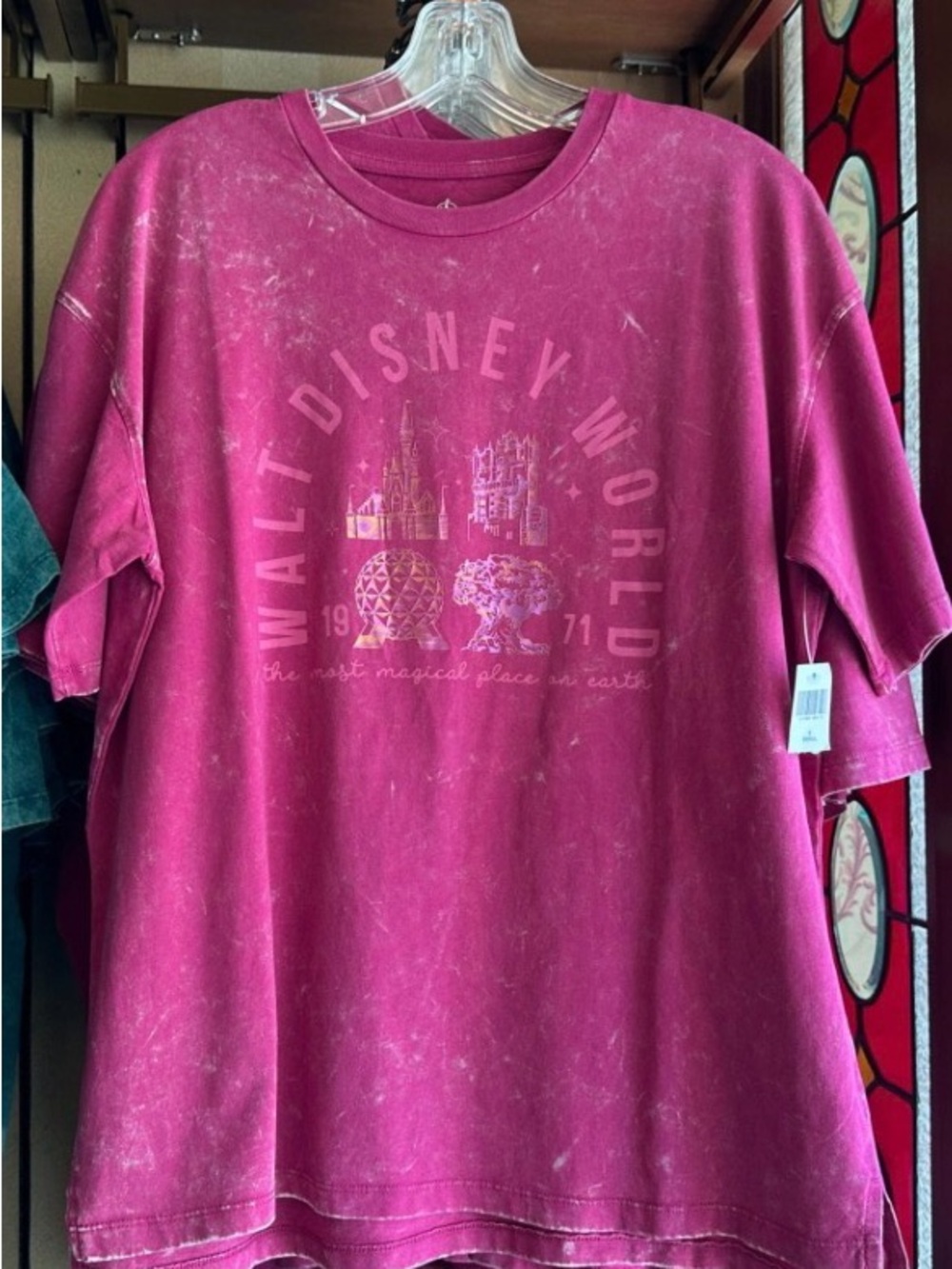 Disney World Park Icons New Acid Wash Pink Top